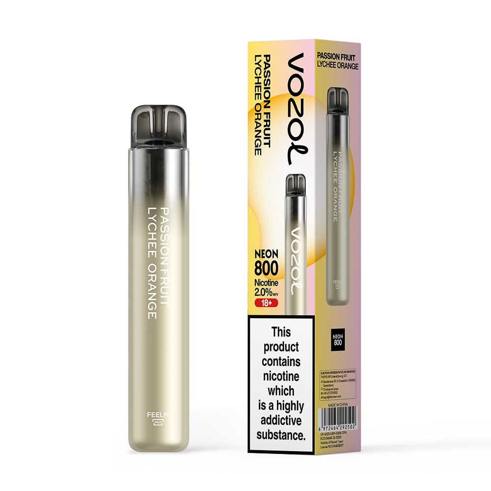 Vozol Neon 800 Vape μιας χρήσης 2ml 2%mg 800puffs Passion Fruit Lycee Orange